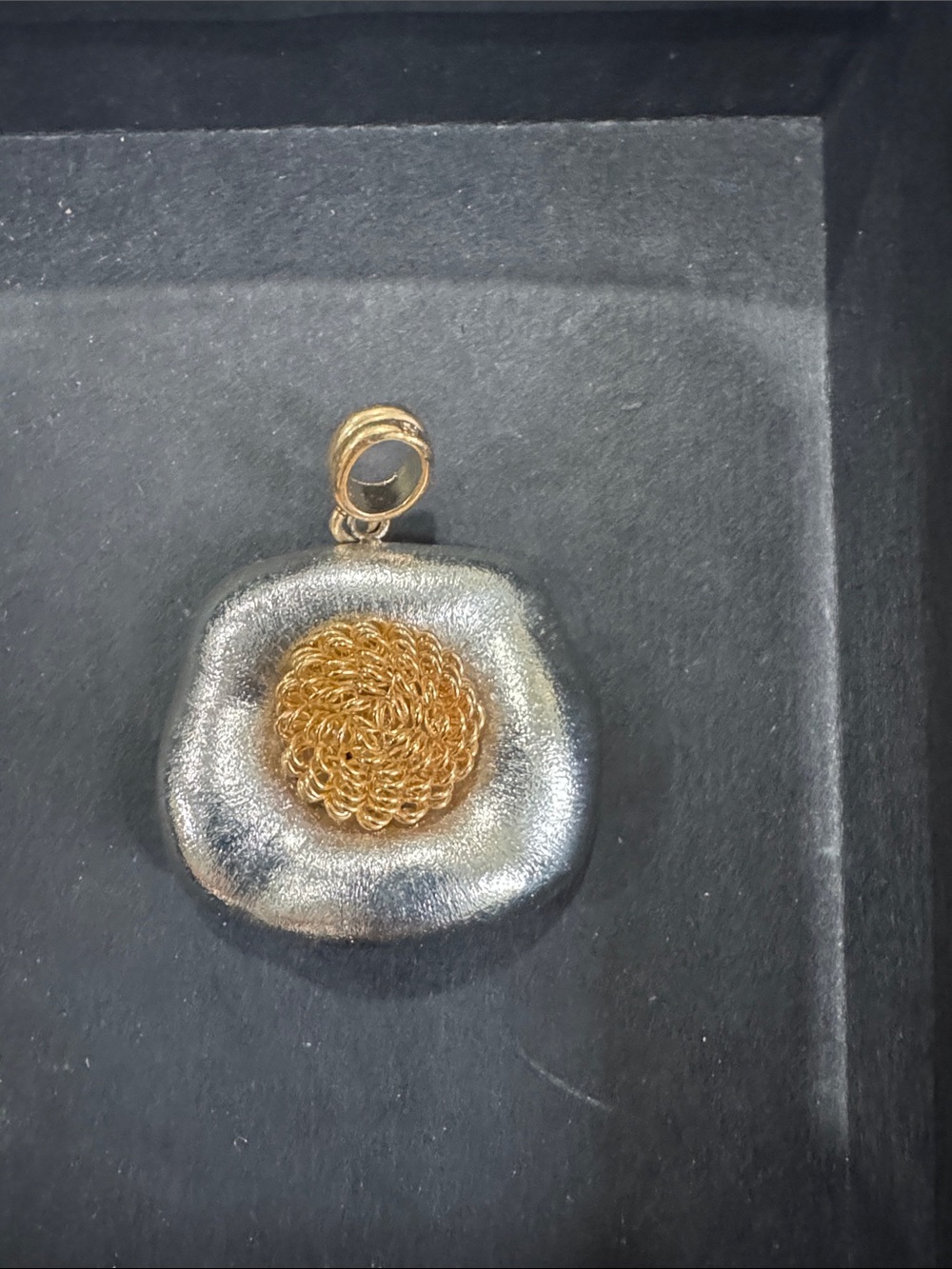 Gold and Silver Textured Spiral Pendant - Women's Jewelry 925